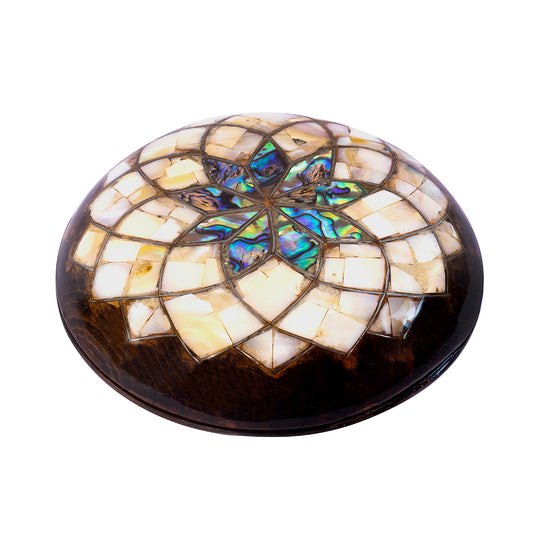 Egyptian jewelry box inlaid with mother of pearl and Brass