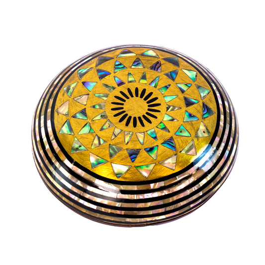 Egyptian jewelry box inlaid with mother of pearl and Brass
