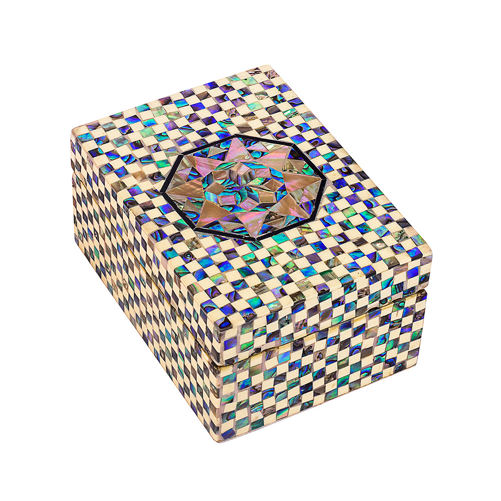 Egyptian jewelry box inlaid with mother of pearl