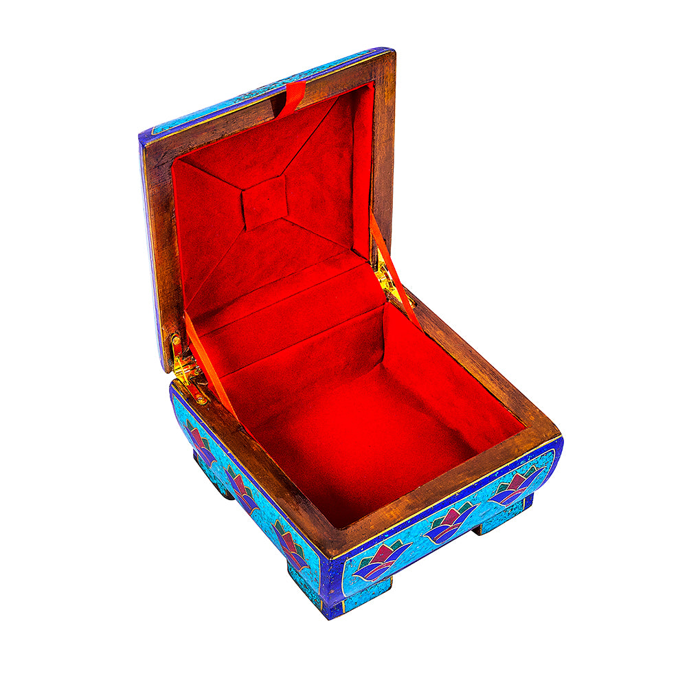 Egyptian pharonic jewelry box inlaid with jemstones lapis lazuli,turquoise,coral,Malachite,blue mother of pearl and brass made in egypt