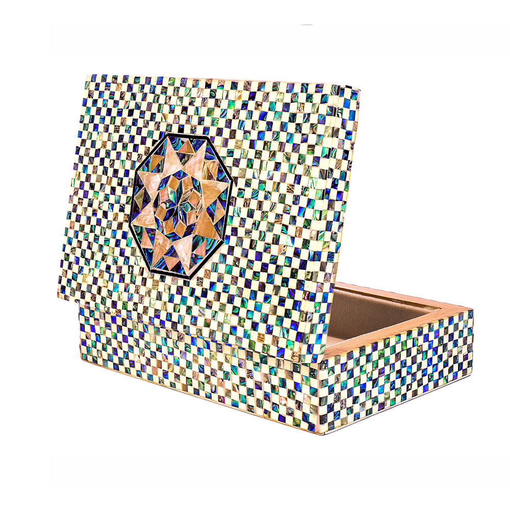 Egyptian jewelry box inlaid with mother of pearl