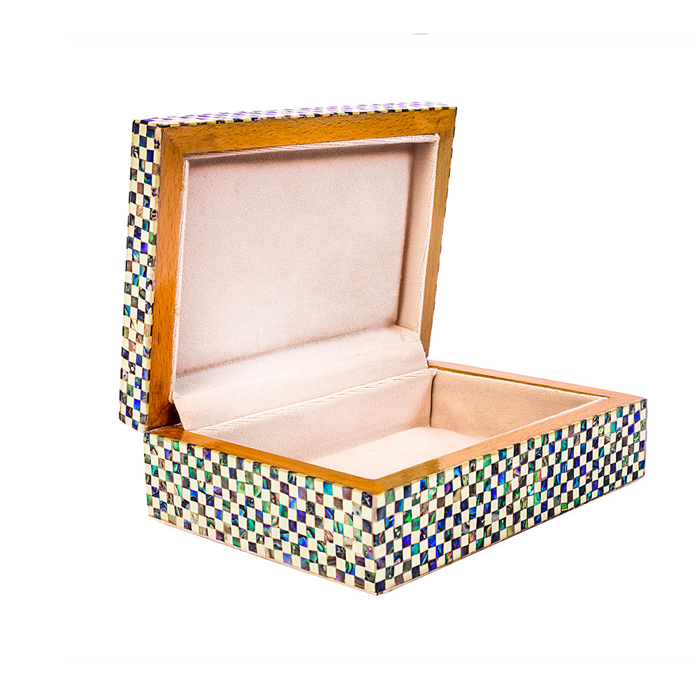 Egyptian jewelry box inlaid with mother of pearl