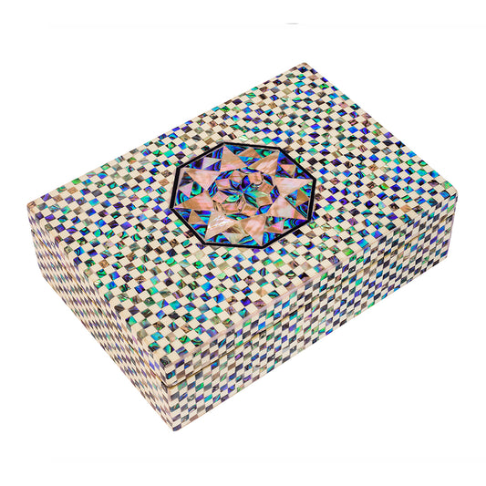 Egyptian jewelry box inlaid with mother of pearl