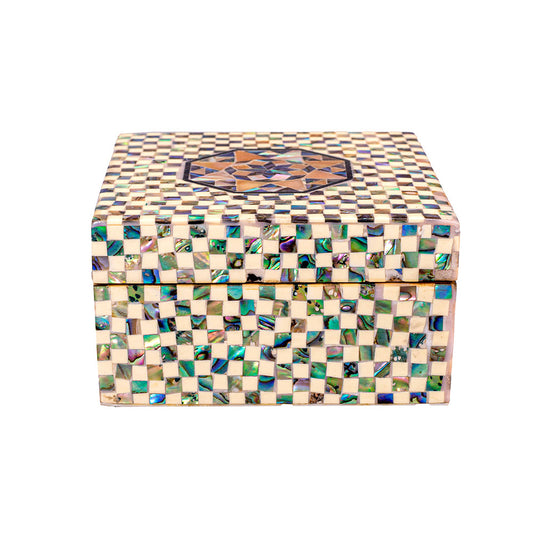 Egyptian jewelry box inlaid with mother of pearl