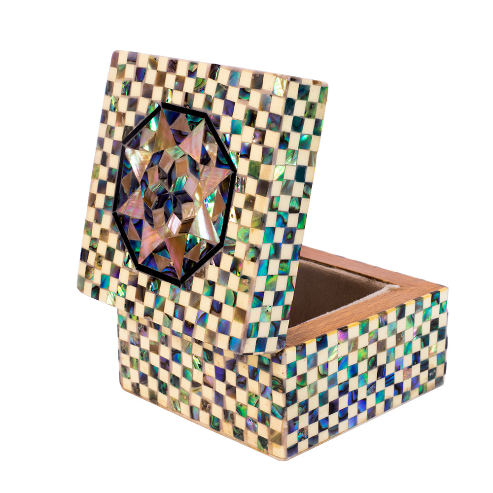 Egyptian jewelry box inlaid with mother of pearl