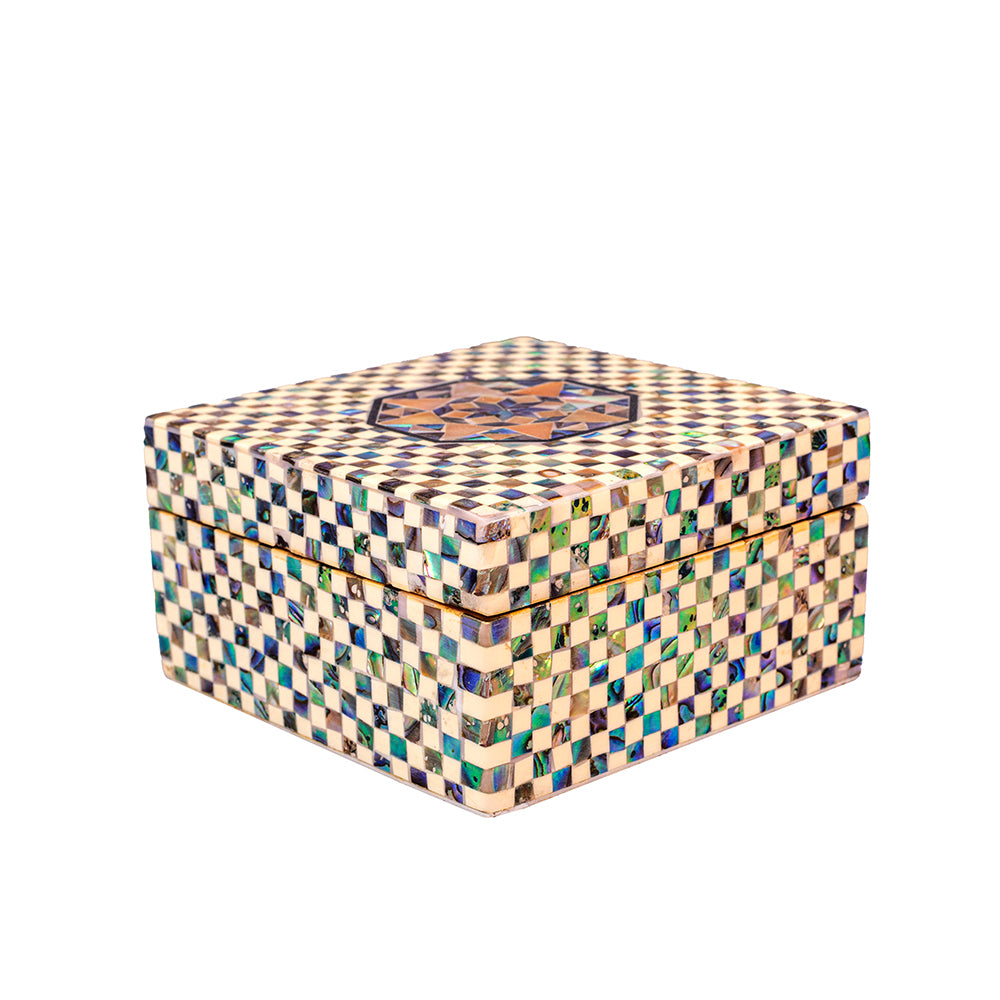Egyptian jewelry box inlaid with mother of pearl