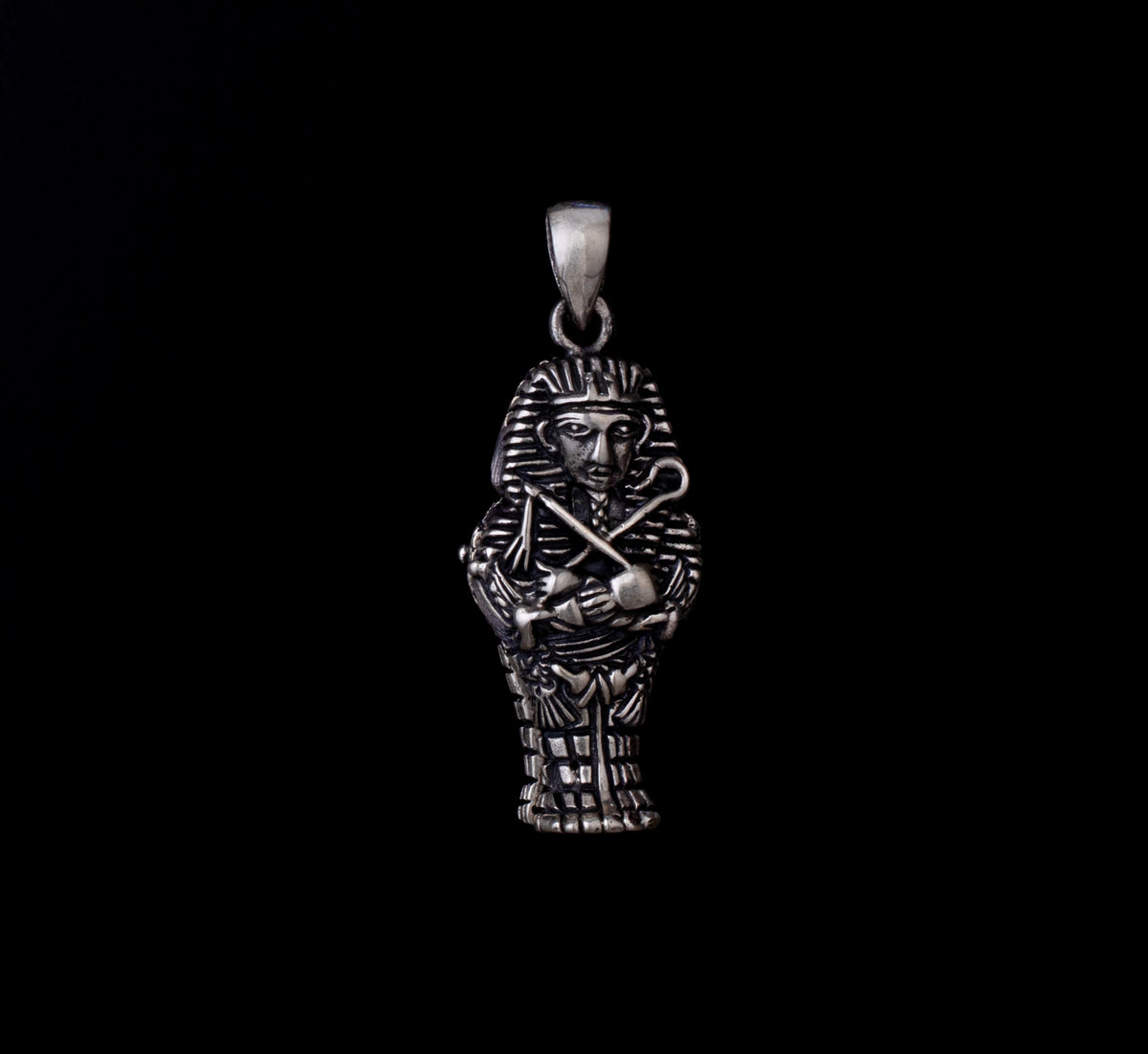 Handmade Oxidized Sterling Silver Sarcophagus Of Tutankhamun Pendant-Egyptian Art Necklace