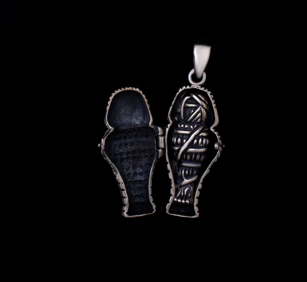 Handmade Oxidized Sterling Silver Sarcophagus Of Tutankhamun Pendant-Egyptian Art Necklace