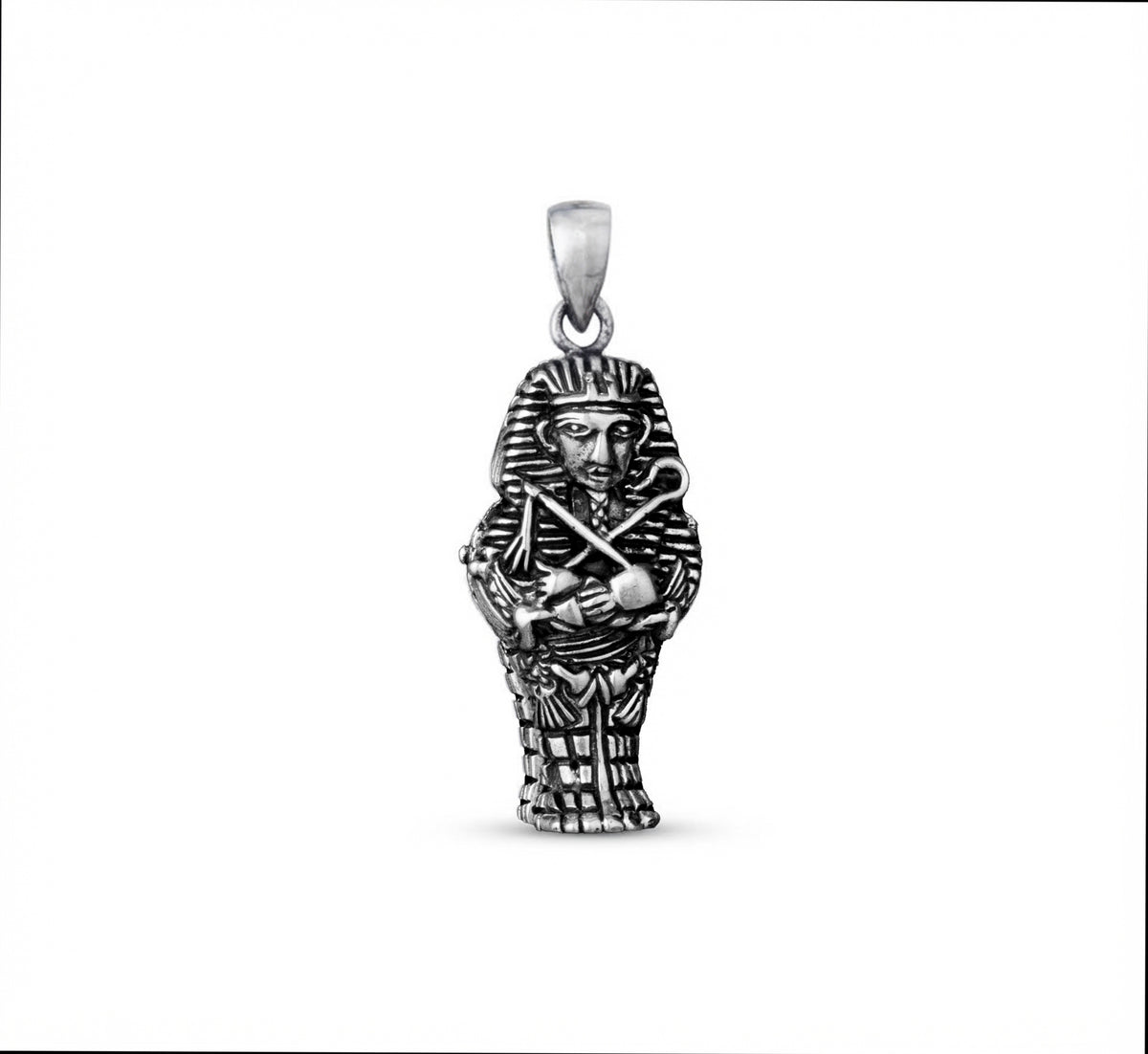 Handmade Oxidized Sterling Silver Sarcophagus Of Tutankhamun Pendant-Egyptian Art Necklace