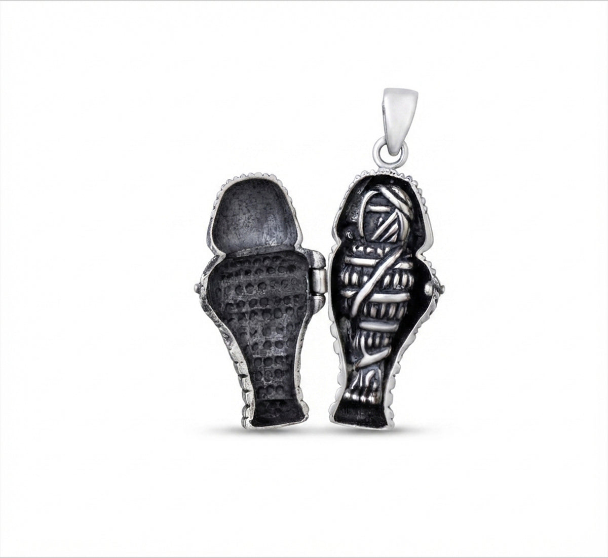 Handmade Oxidized Sterling Silver Sarcophagus Of Tutankhamun Pendant-Egyptian Art Necklace