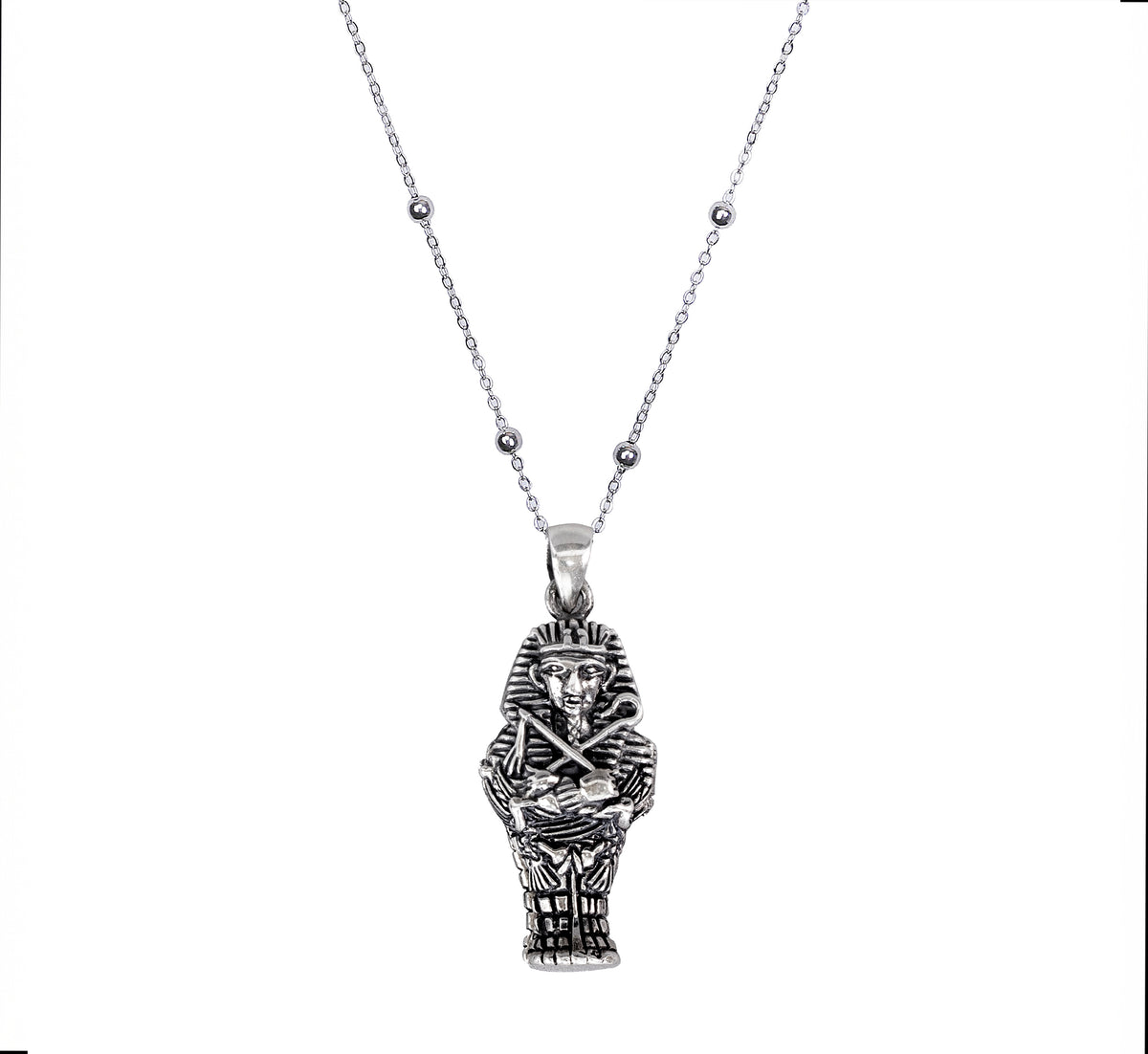 Handmade Oxidized Sterling Silver Sarcophagus Of Tutankhamun Pendant-Egyptian Art Necklace