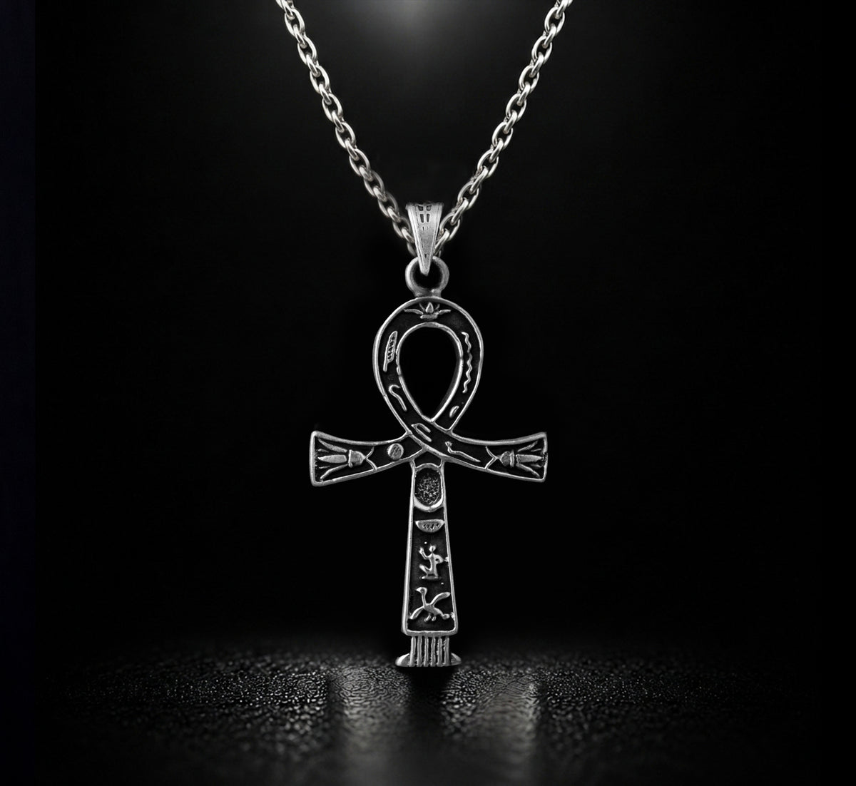 Handcrafted 925 Sterling Silver Ankh Egyptian Key of life  Pendant and Chain