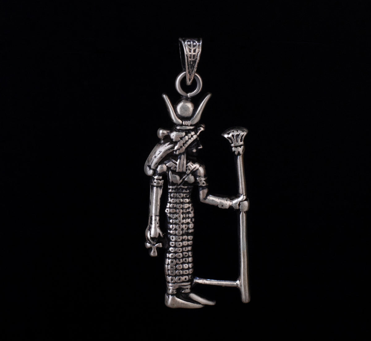 EGYPTIAN Oxidozed  Sterling Silver of Goddess Hathor Pendant Necklace