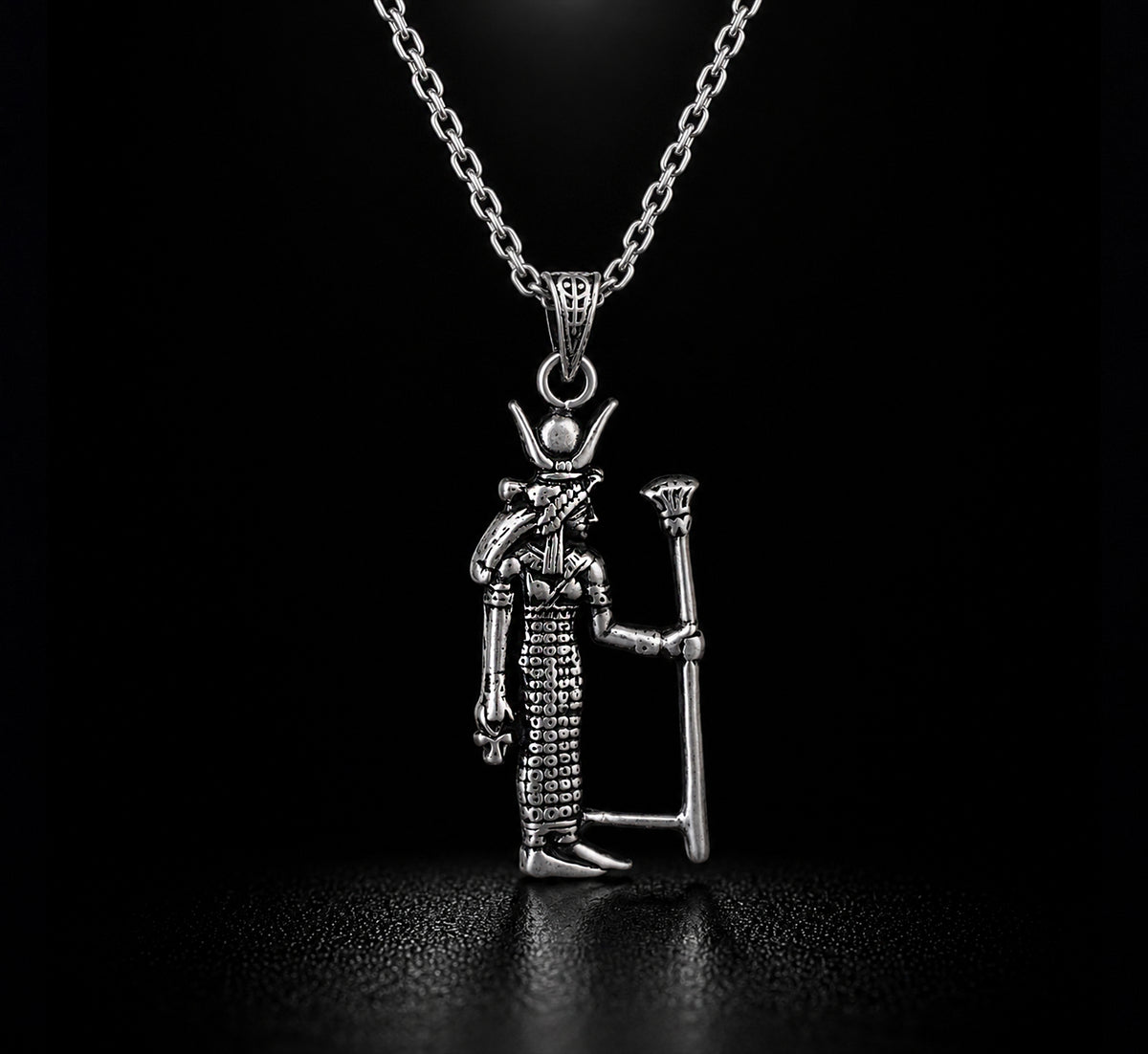 EGYPTIAN Oxidozed  Sterling Silver of Goddess Hathor Pendant Necklace