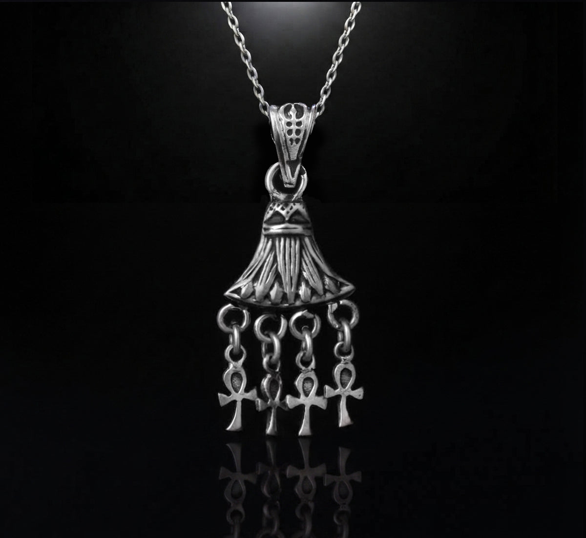Egyptian Oxidozed Lotus Flower Pendannt,925 Sterling Silver, Handmade Jewelry, Ancient Symbol of Rebirth