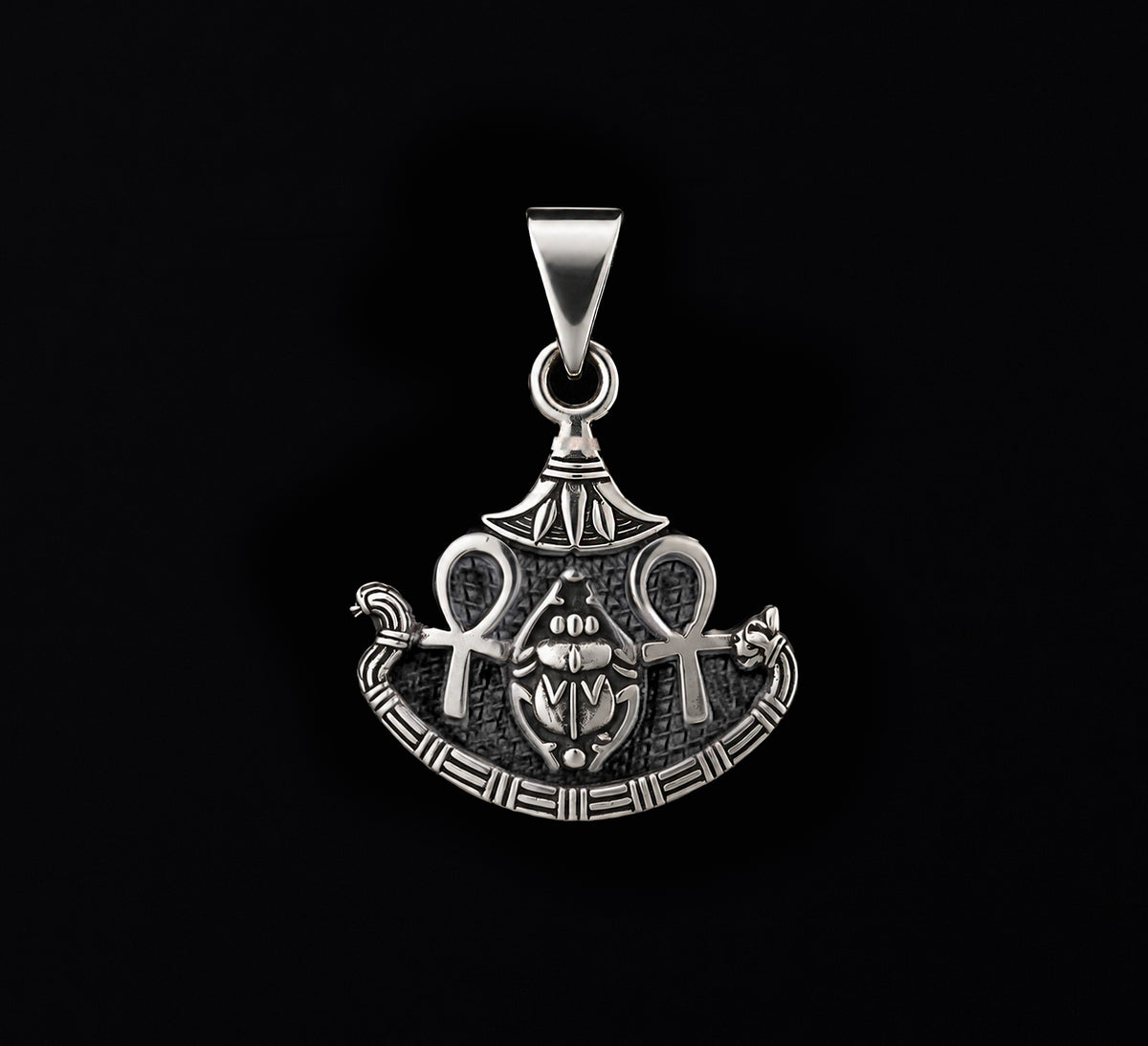 Egyptian Oxidozed Royal Ankh Scarab Pendant Key of Life Sterling Silver Made in Egypt