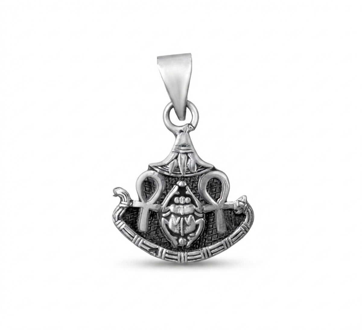 Egyptian Oxidozed Royal Ankh Scarab Pendant Key of Life Sterling Silver Made in Egypt