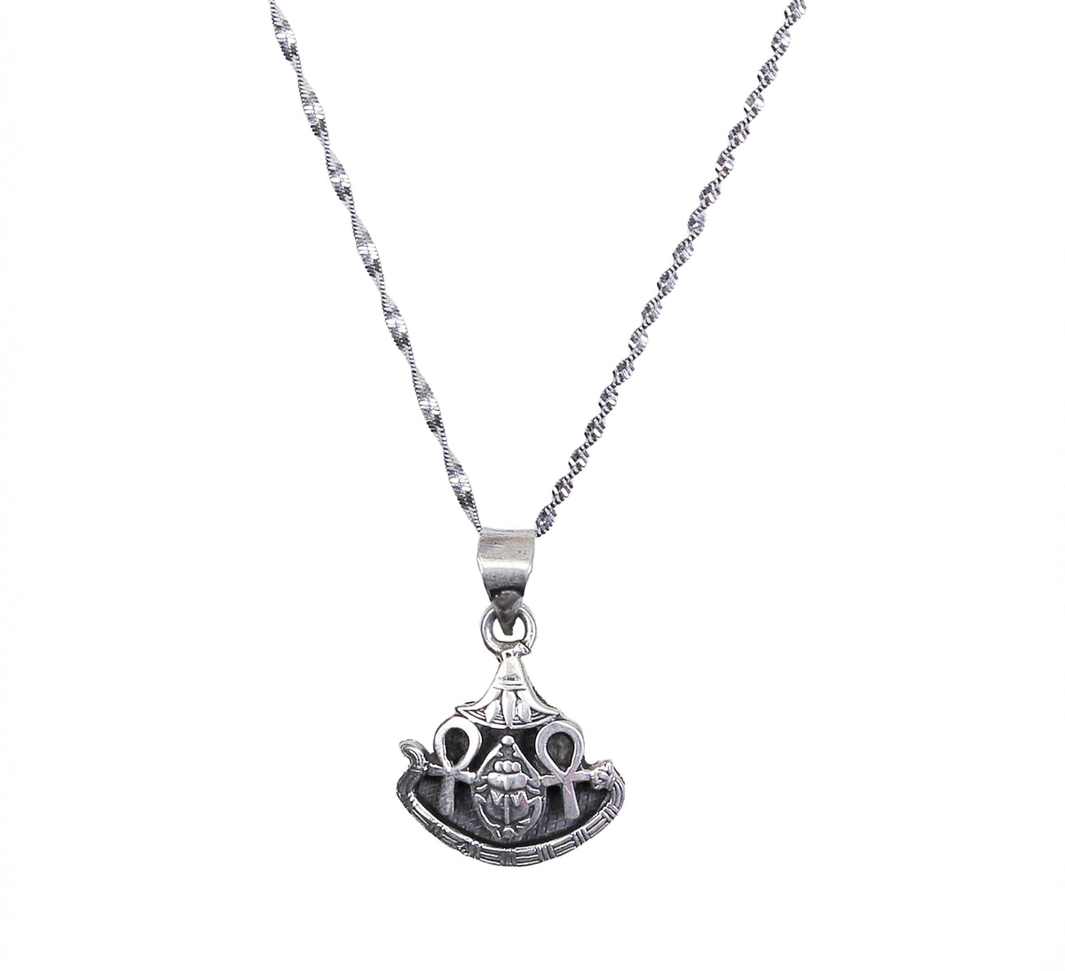 Egyptian Oxidozed Royal Ankh Scarab Pendant Key of Life Sterling Silver Made in Egypt