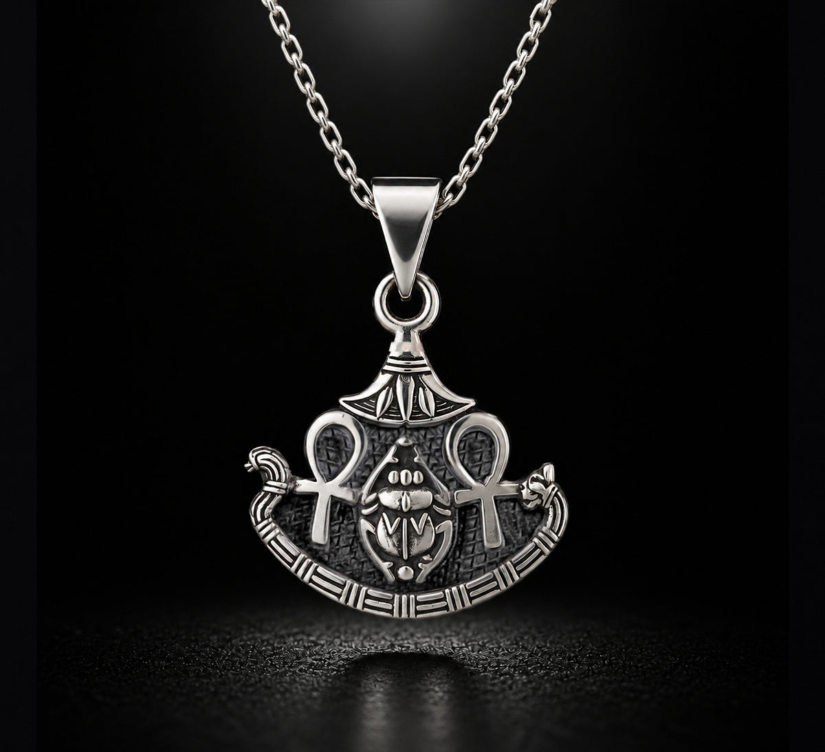 Egyptian Oxidozed Royal Ankh Scarab Pendant Key of Life Sterling Silver Made in Egypt