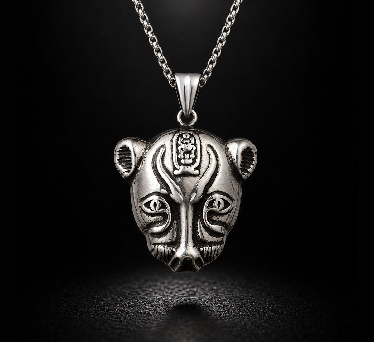 Egyptian Oxidozed Handcrafted 925 Sterling Silver Necklace head of sekhmet Pendant