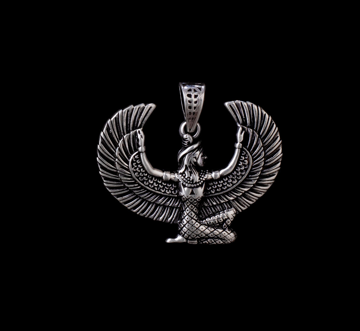 Egyptian Oxidozed Winged Goddess Isis Pendant 925 Sterling Silver Made in Egypt