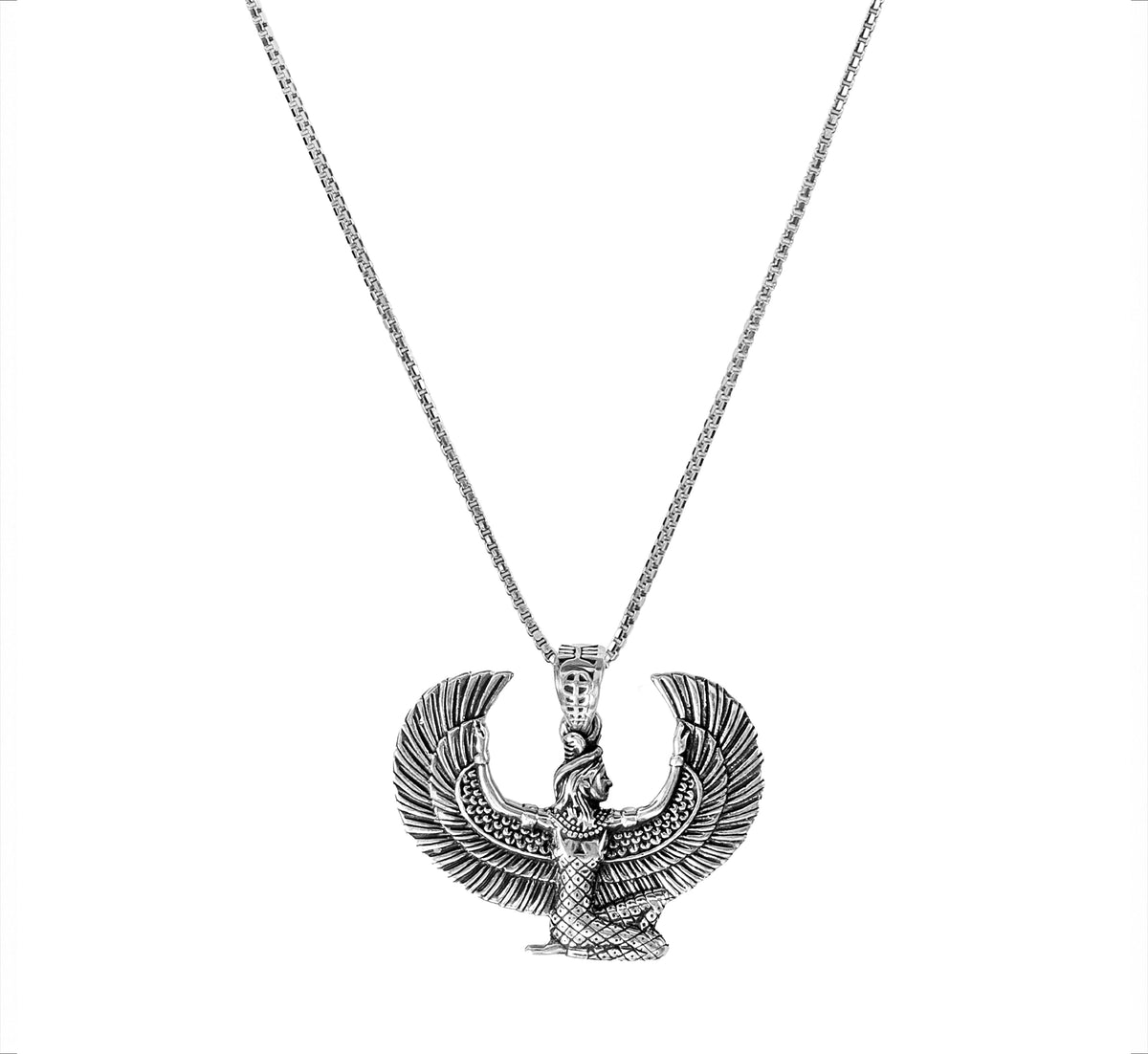 Egyptian Oxidozed Winged Goddess Isis Pendant 925 Sterling Silver Made in Egypt