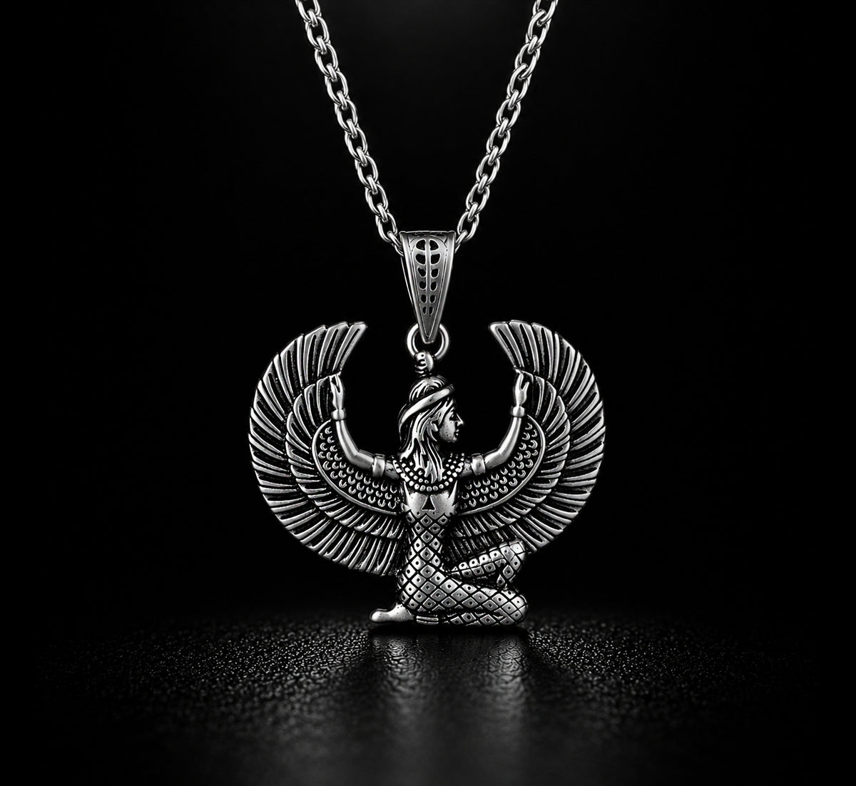 Egyptian Oxidozed Winged Goddess Isis Pendant 925 Sterling Silver Made in Egypt