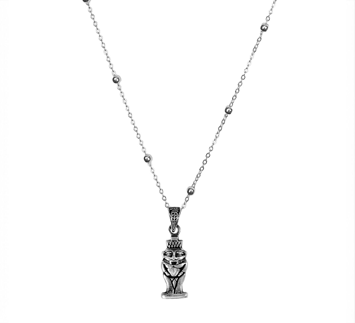 Egyptian Oxidozed  Handcrafted 925 Sterling Silver God Bes Pendant Necklace, Ancient Egyptian Deity Talisman, Mythology Amulet  Necklace