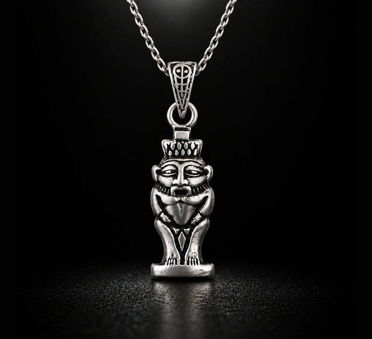 Egyptian Oxidozed  Handcrafted 925 Sterling Silver God Bes Pendant Necklace, Ancient Egyptian Deity Talisman, Mythology Amulet  Necklace