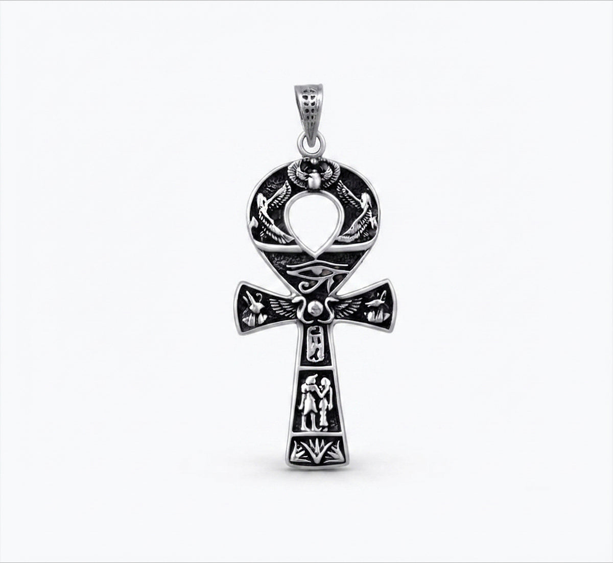 Large Key of Life  Necklace, Silver Egyptian Necklace, Silver Ankh Pendant, Large Egyptian Charm Pendant, Silver cross Necklace Made in Egypt