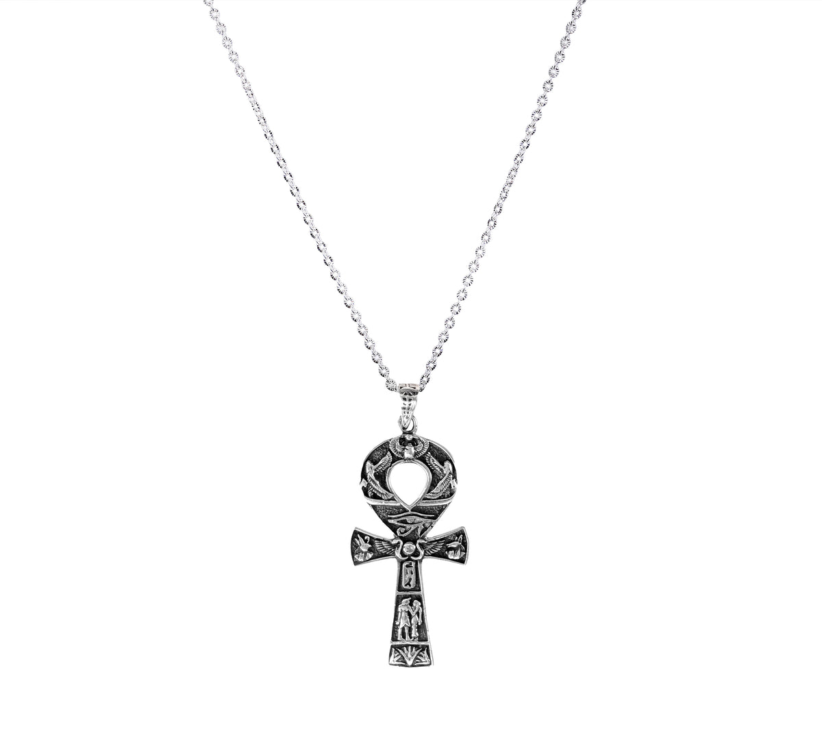 Large Key of Life  Necklace, Silver Egyptian Necklace, Silver Ankh Pendant, Large Egyptian Charm Pendant, Silver cross Necklace Made in Egypt