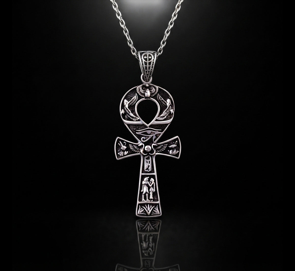 Large Key of Life  Necklace, Silver Egyptian Necklace, Silver Ankh Pendant, Large Egyptian Charm Pendant, Silver cross Necklace Made in Egypt