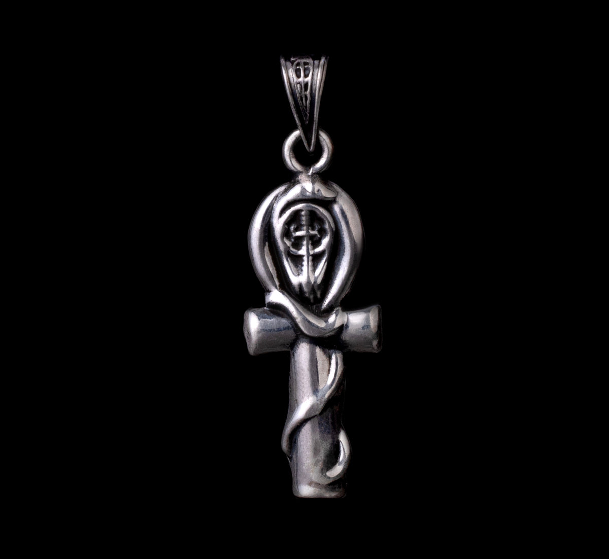 Egyptian Oxidozed Handcrafted 925 Sterling Silver Ankh With Egyptian Cobra Egyptian Key of life  Pendant and Chain Stambed