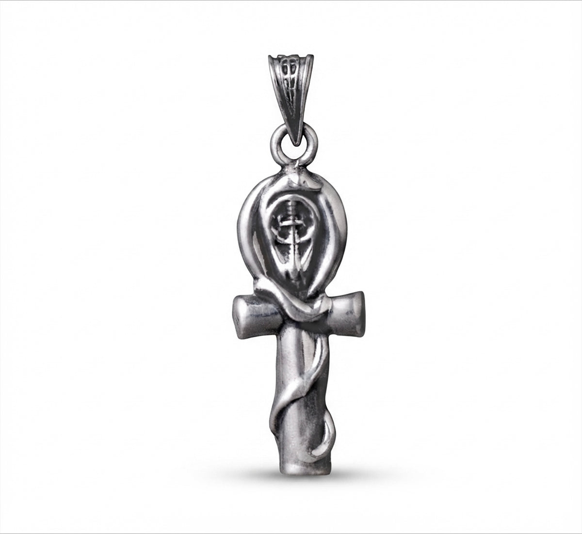 Egyptian Oxidozed Handcrafted 925 Sterling Silver Ankh With Egyptian Cobra Egyptian Key of life  Pendant and Chain Stambed