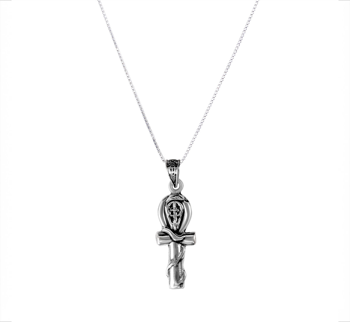 Egyptian Oxidozed Handcrafted 925 Sterling Silver Ankh With Egyptian Cobra Egyptian Key of life  Pendant and Chain Stambed