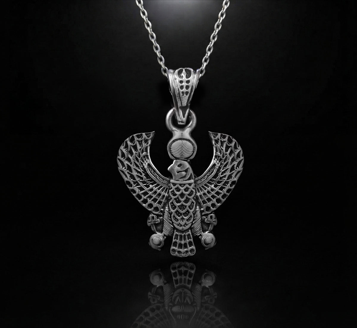 Sterling Silver Egyptian Horus Falcon / 925 Eagle Pendant Necklace