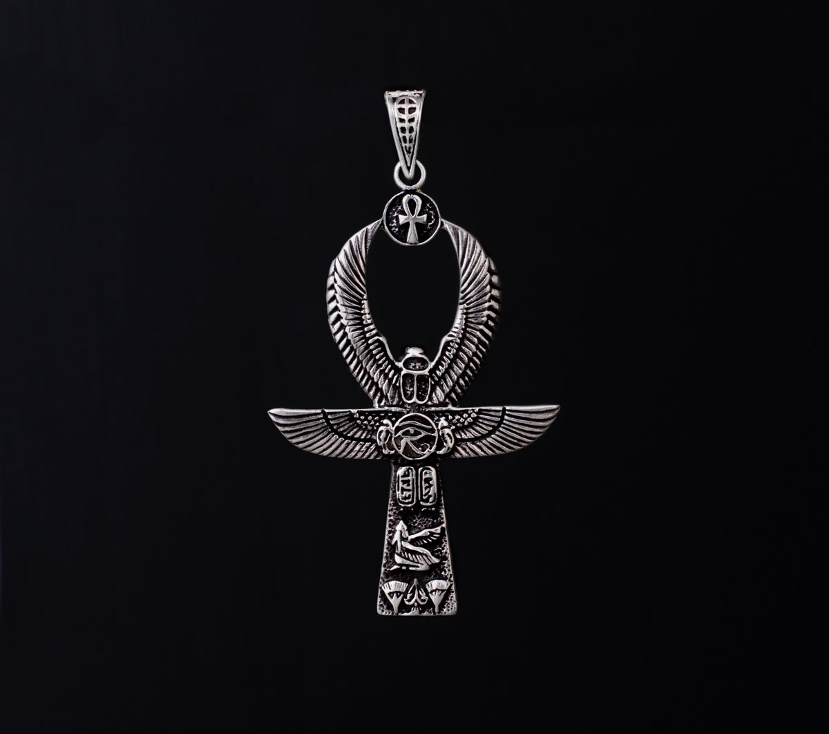 Sterling Silver Winged Ankh Pendant 925 NecklaceDesign Concept: A powerful symbol of protection and eternal life,