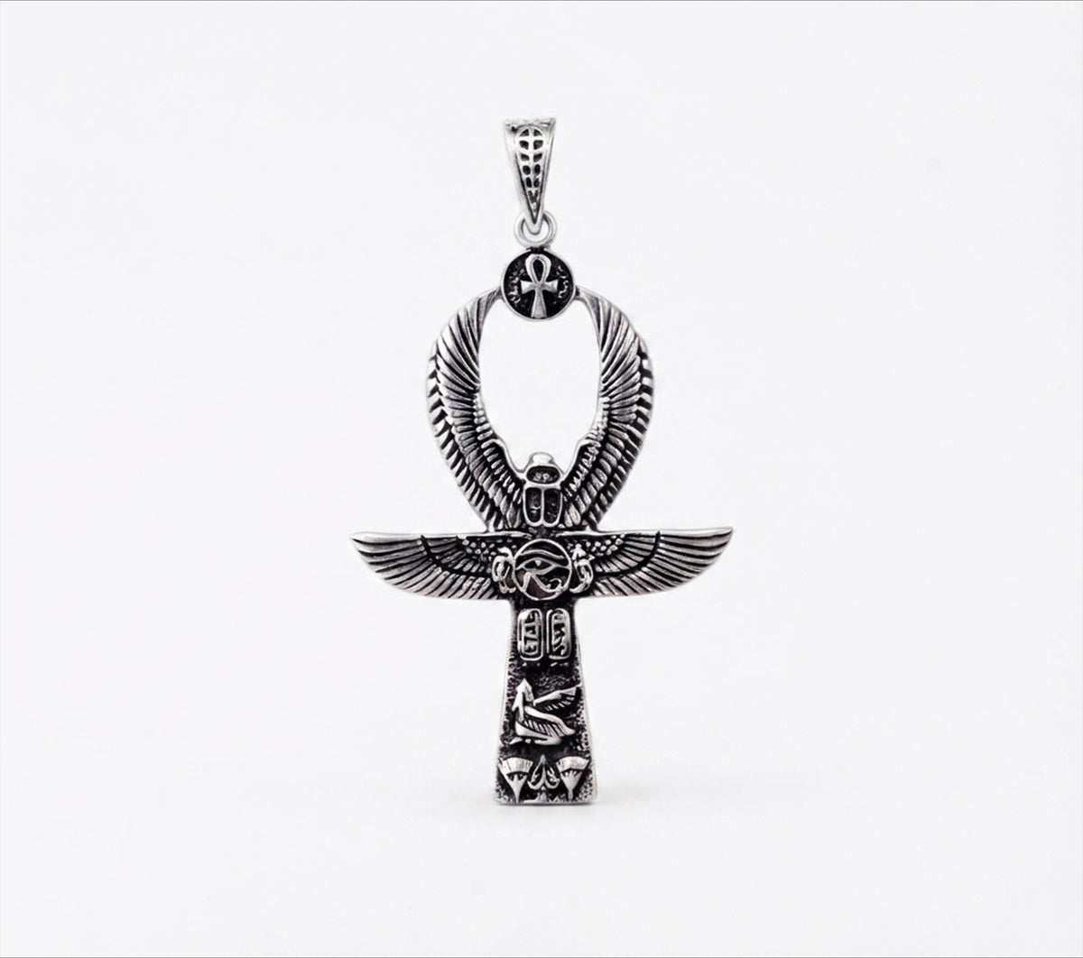 Sterling Silver Winged Ankh Pendant 925 NecklaceDesign Concept: A powerful symbol of protection and eternal life,
