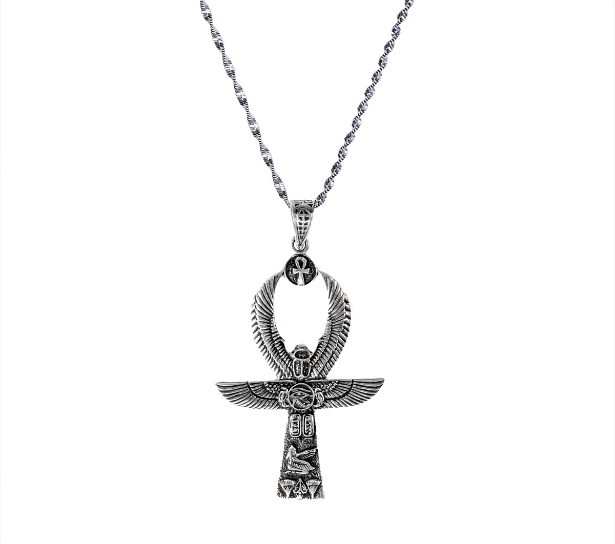 Sterling Silver Winged Ankh Pendant 925 NecklaceDesign Concept: A powerful symbol of protection and eternal life,