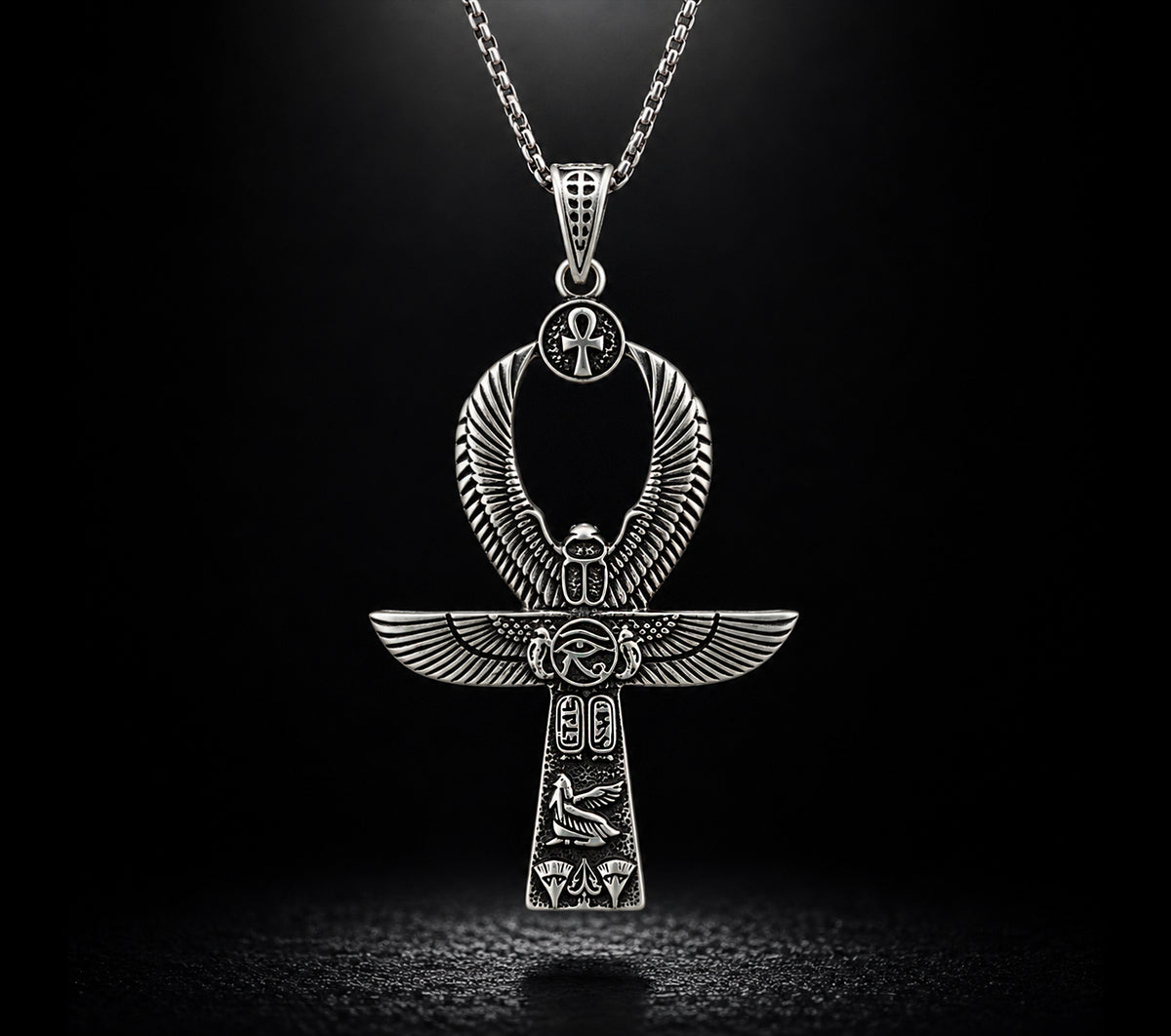 Sterling Silver Winged Ankh Pendant 925 NecklaceDesign Concept: A powerful symbol of protection and eternal life,