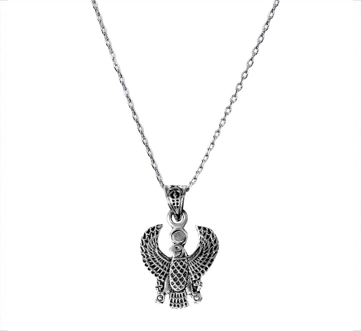 Sterling Silver Egyptian Small Horus Falcon / 925 Small Eagle Pendant Necklace