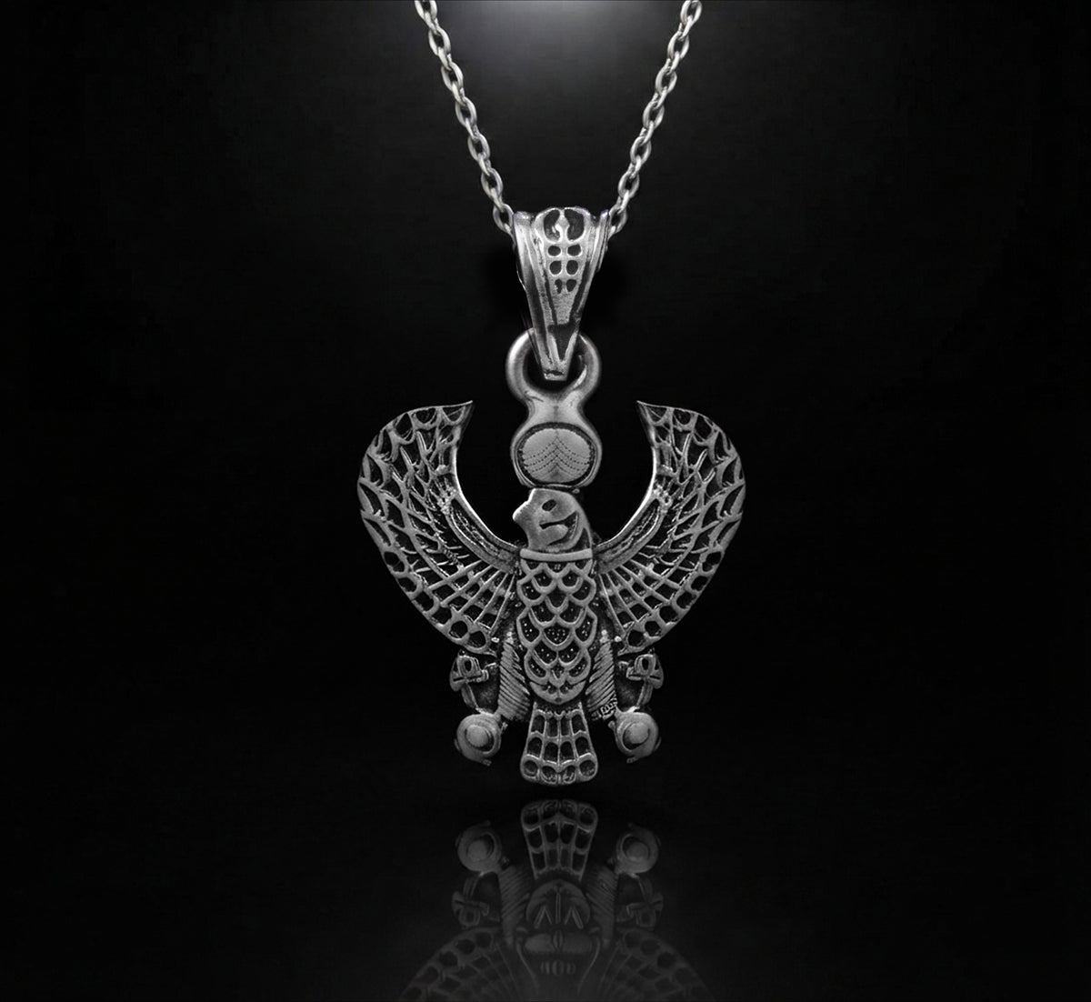 Sterling Silver Egyptian Small Horus Falcon / 925 Small Eagle Pendant Necklace