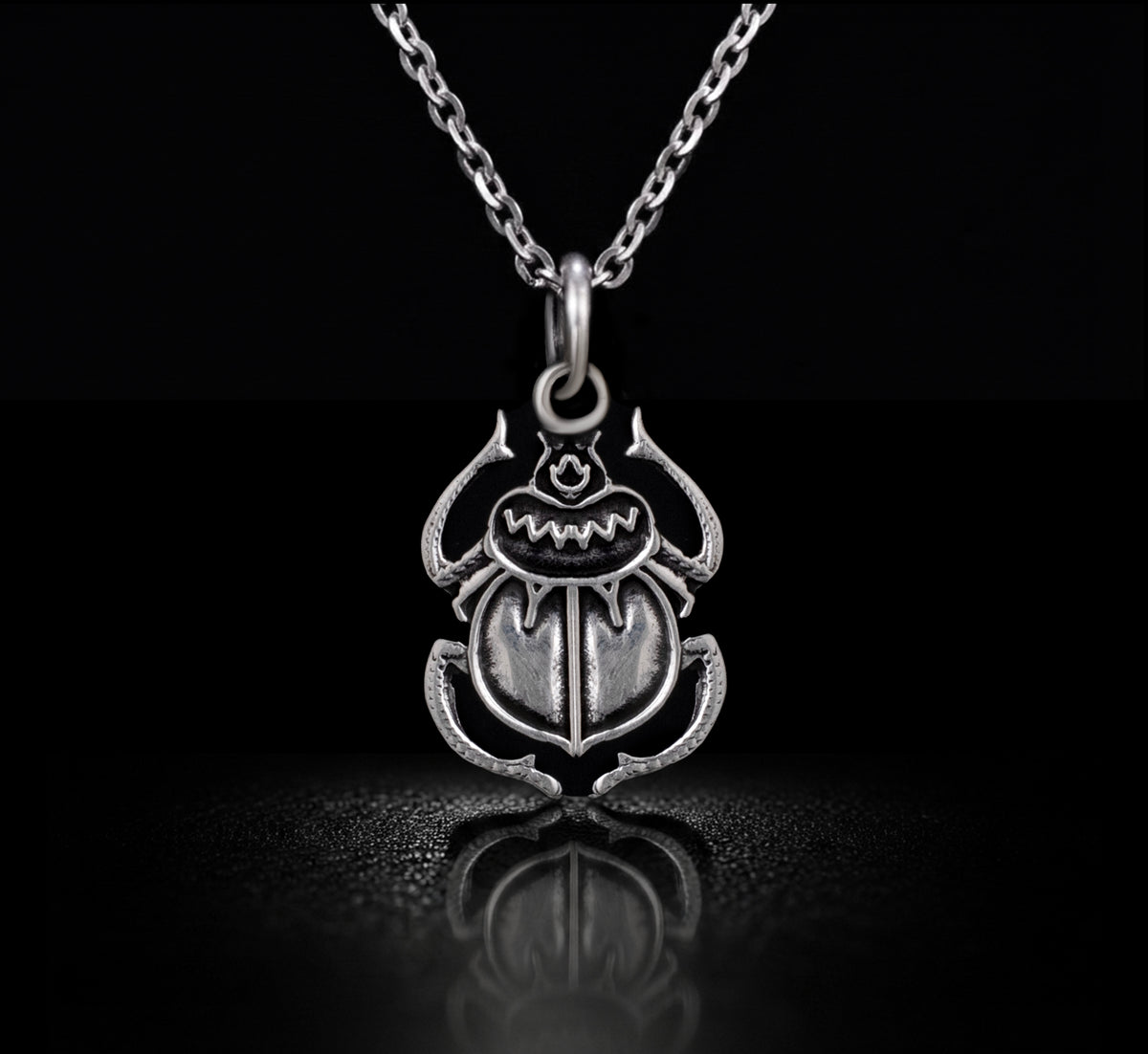 Ancient Egyptian Scarab Beetle Necklace in 925 Sterling Silver