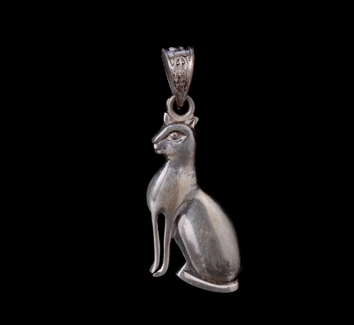 925 Sterling Silver Egyptian Medium Bastet Cat Pendant Necklace Style: Vintage, Mythological, Minimalist.