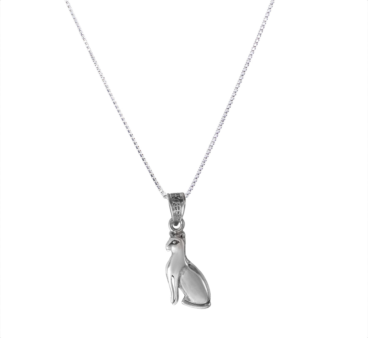 925 Sterling Silver Egyptian Medium Bastet Cat Pendant Necklace Style: Vintage, Mythological, Minimalist.