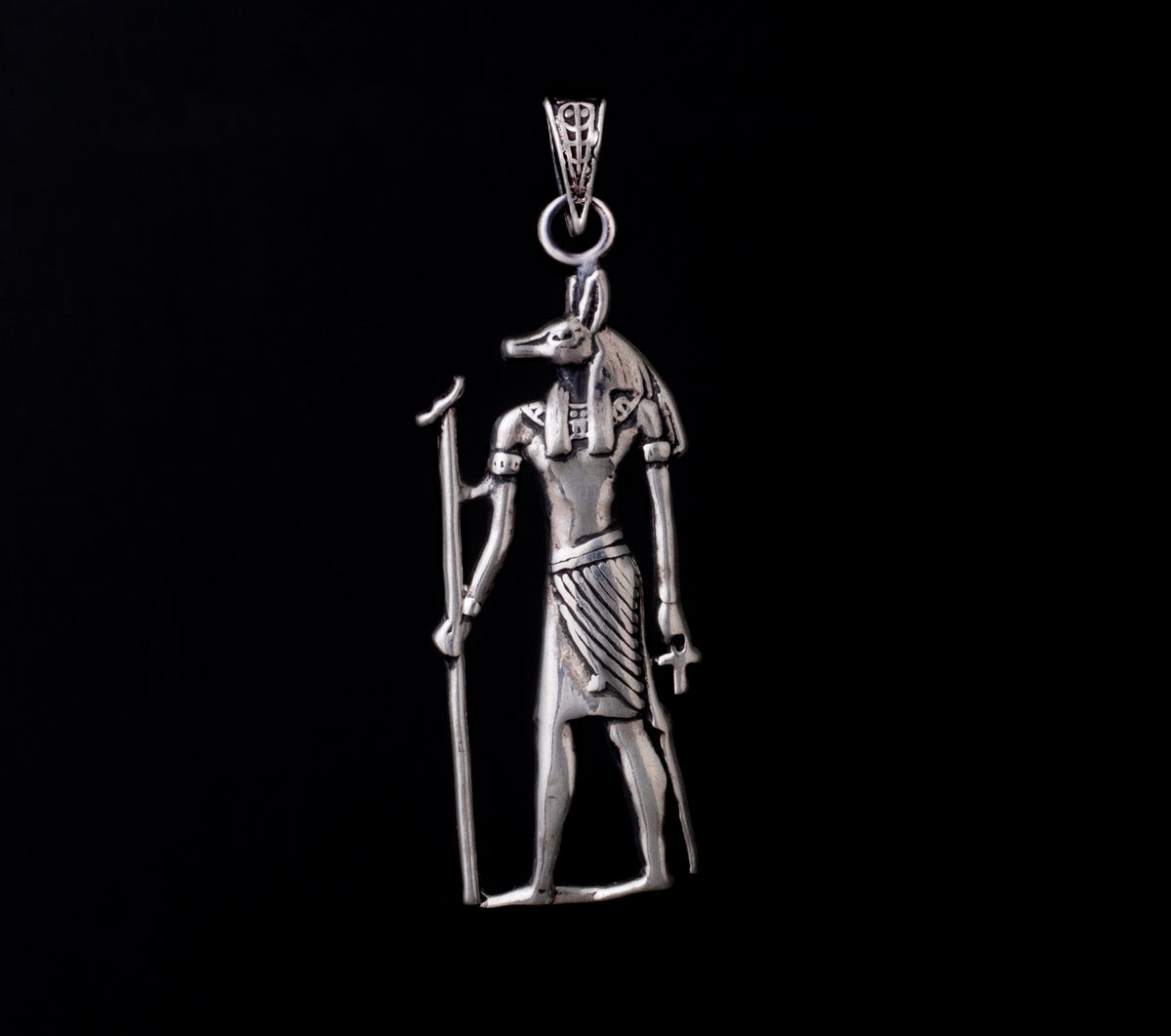 925 Sterling Silver Egyptian Anubis God Pendant Necklace for Men and Women.