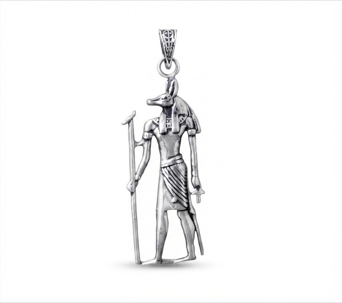 925 Sterling Silver Egyptian Anubis God Pendant Necklace for Men and Women.
