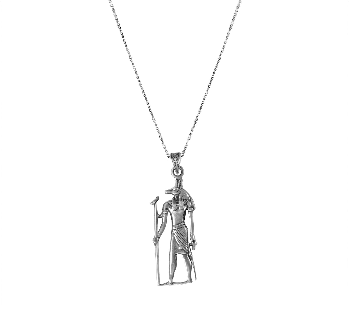 925 Sterling Silver Egyptian Anubis God Pendant Necklace for Men and Women.