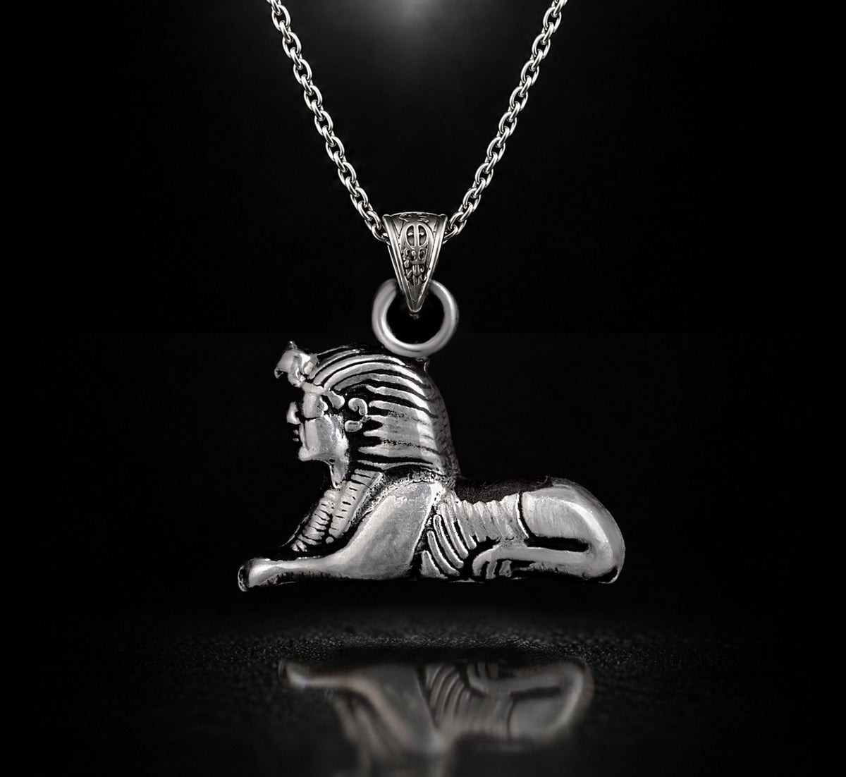 925 Sterling Silver Ancient Egyptian Sphinx Pendant Necklace