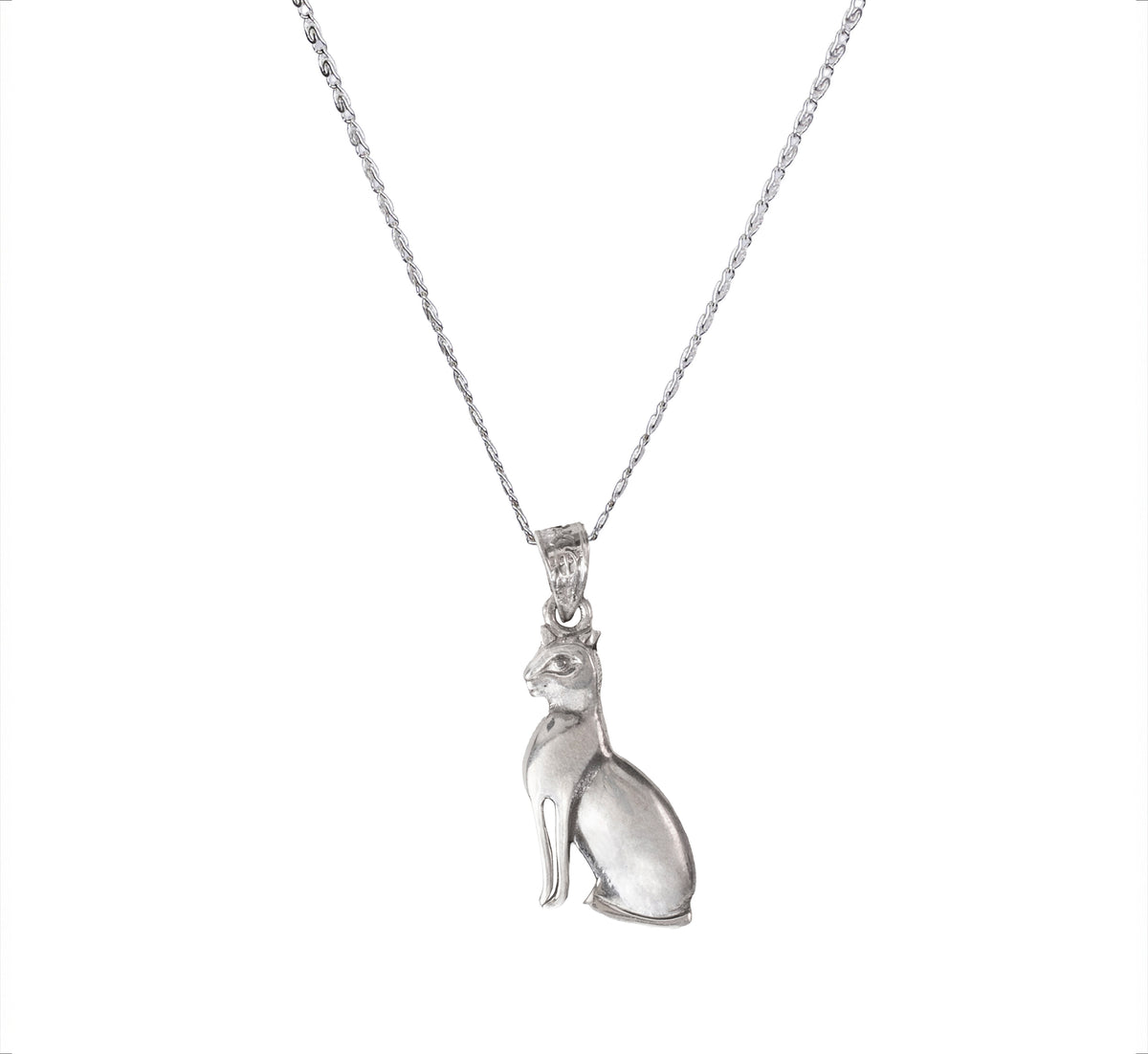 925 Sterling Silver Egyptian Bastet Cat Pendant Necklace Style: Vintage, Mythological, Minimalist.